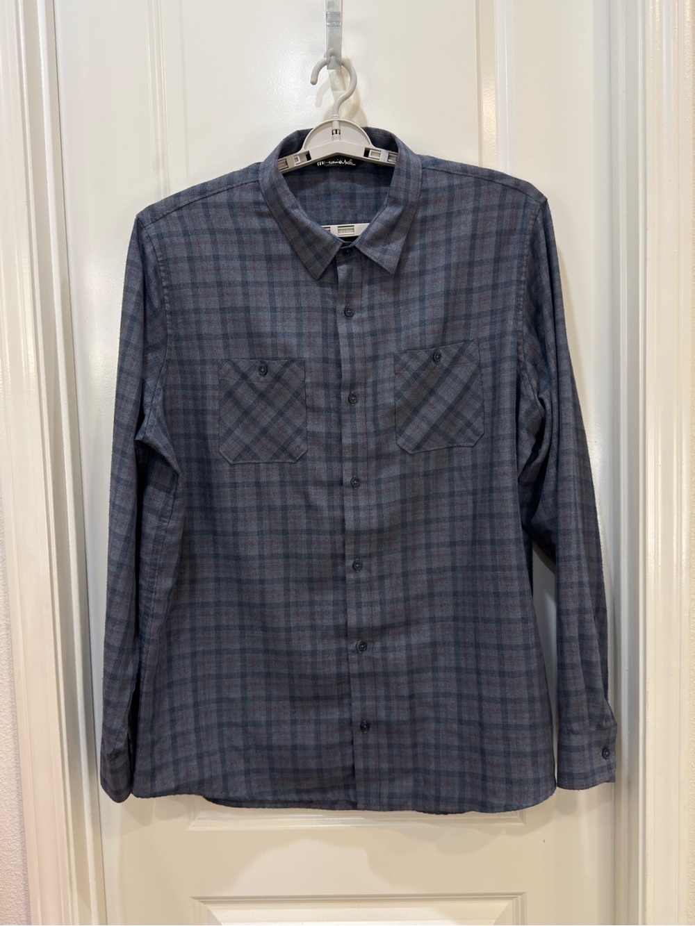 TravisMathew Men's Blue Gray Plaid Button-Down Shirt